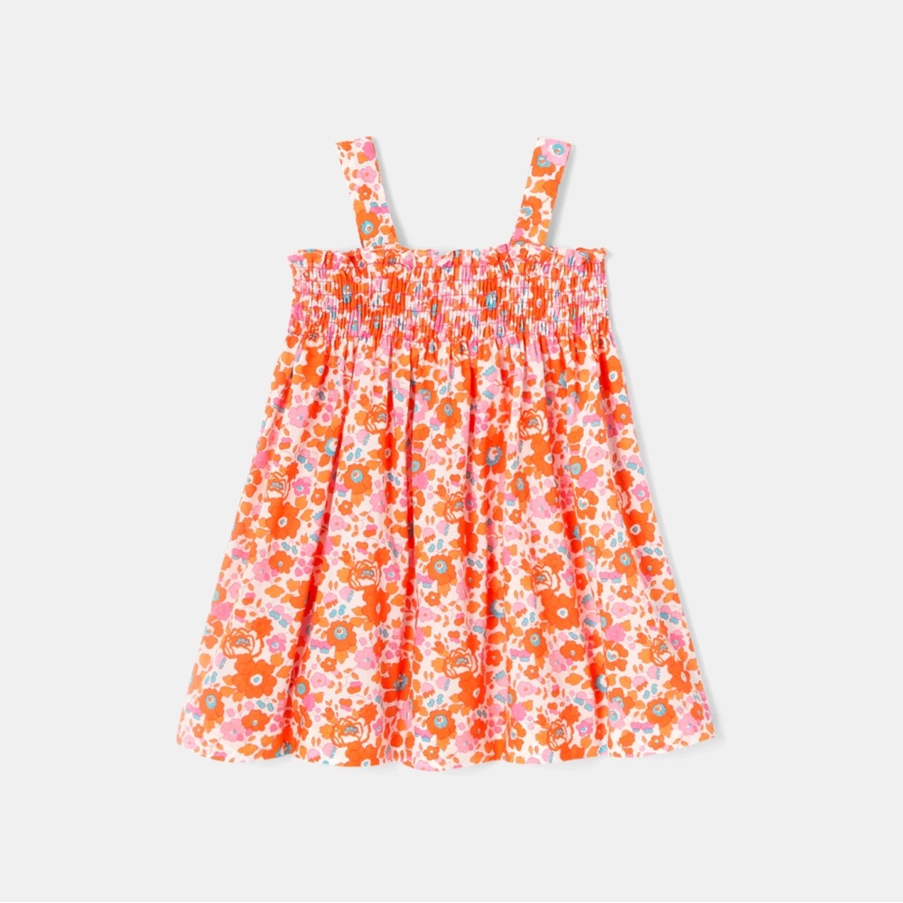 Jacadi Paris Liberty Fabric Floral Pink and Orange Sundress size 12 m